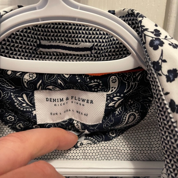 Denim and Flower Dress Shirt - Picture 2 of 3